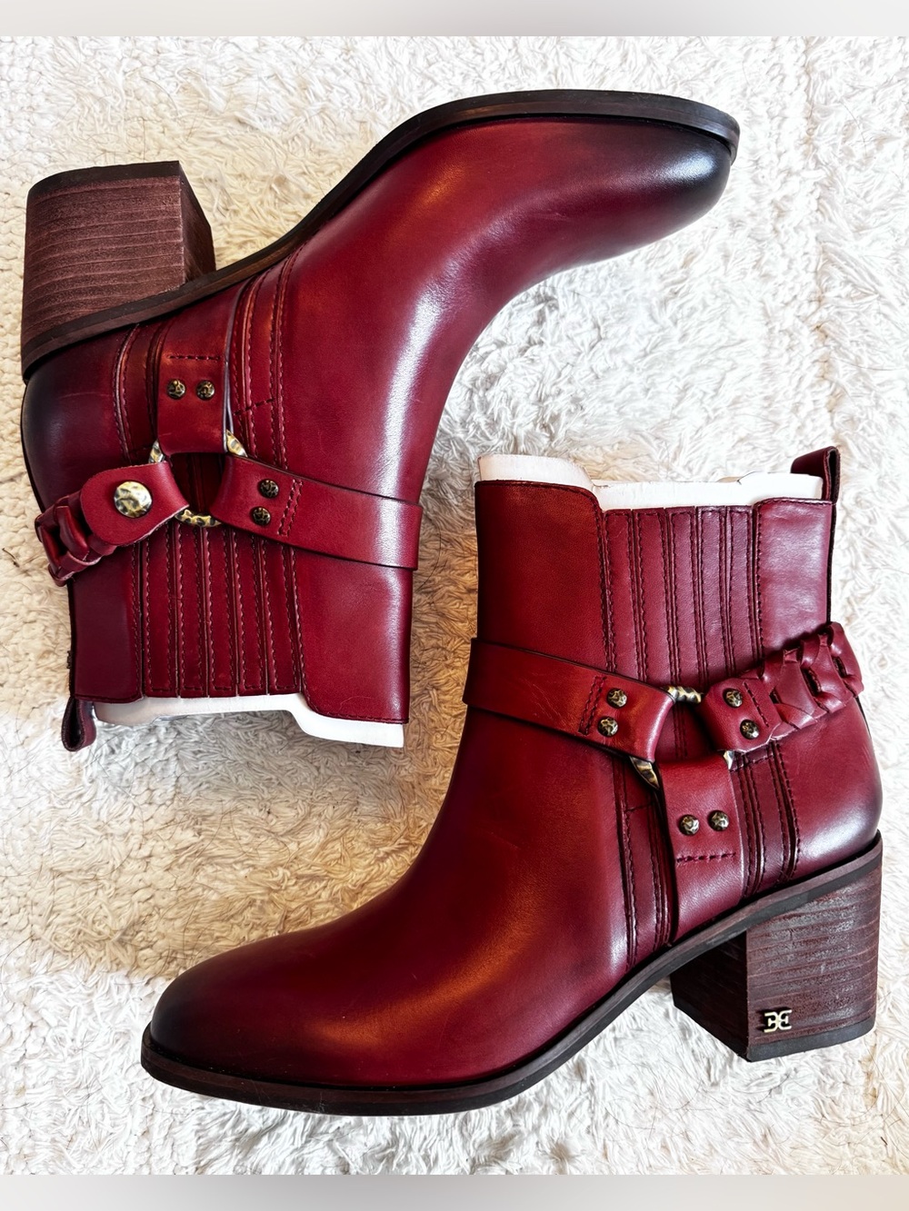 Sam Edelman Burgundy Leather Ankle Booties with Buckle Detail